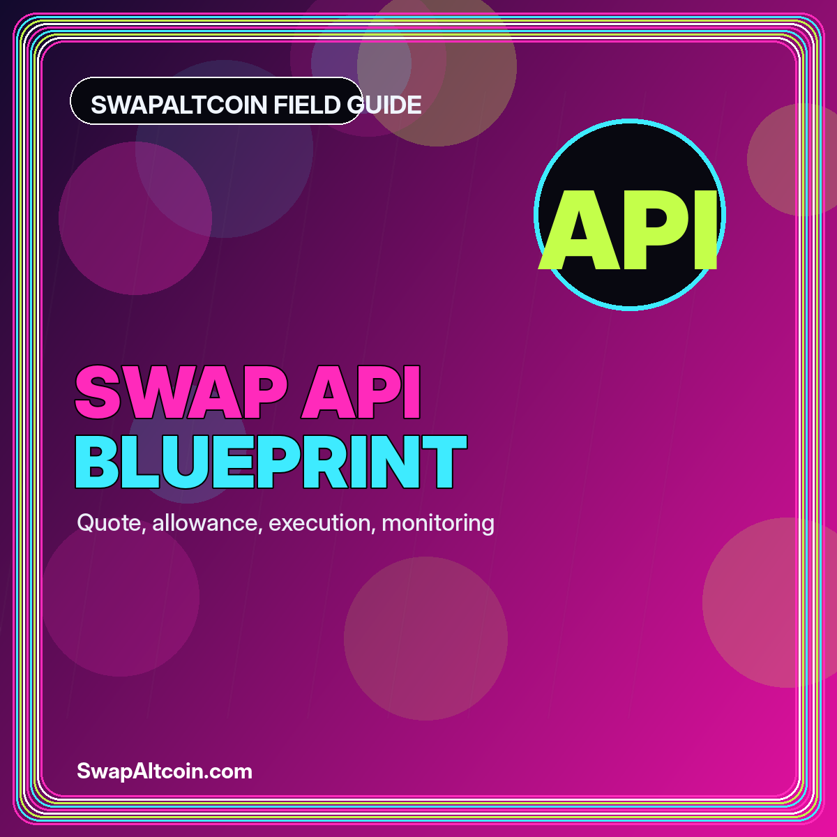 Neon typography card reading Swap API Blueprint with connected request blocks