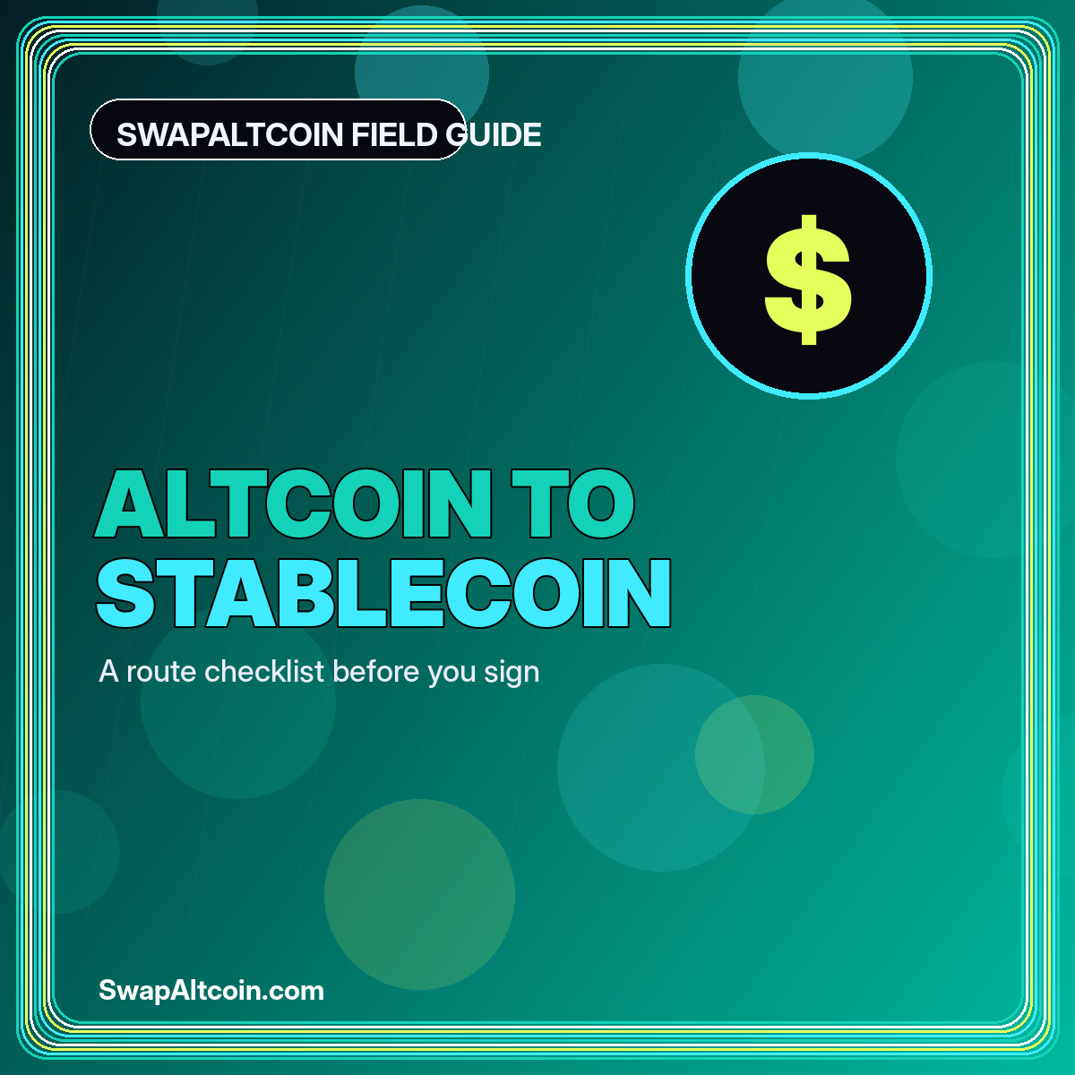 Neon typography card reading Altcoin to Stablecoin with route nodes